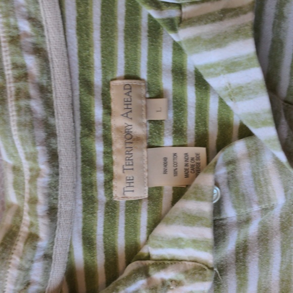 The Territory Ahead Green White Striped Polo Shirt 100% Cotton Size Large - Picture 3 of 5